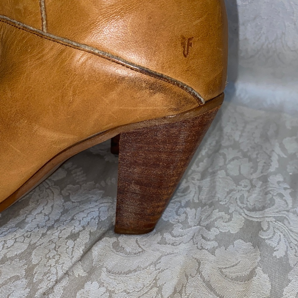 Vintage Frye Heeled Campus Tan Leather Knee-High Boots with cuff Size 6 - Picture 4 of 6